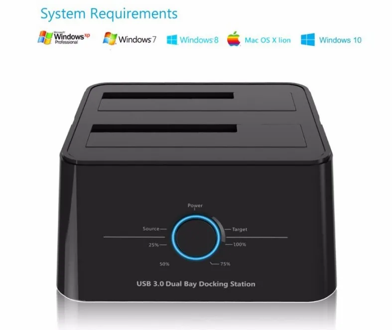 High Speed USB 3.0 Dual Bay all in 1 hdd docking station