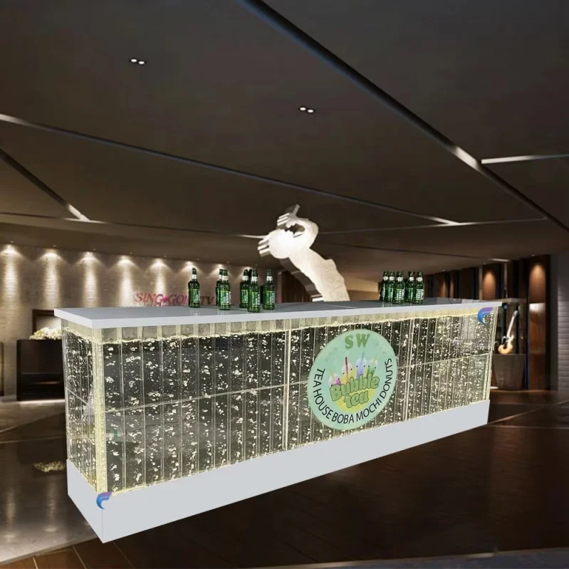 Front Desk Glow Furniture Acrylic Table Top LED Multi-color Bar Table Plastic RGB LED Light Modern Commercial Furniture