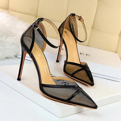 DLS109 fashion women mesh hollow out casual high heels shoes big size women wholesale sandals