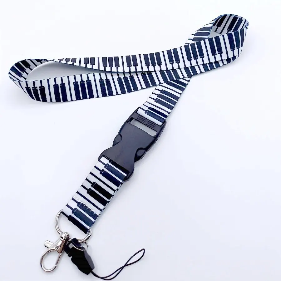 Fashion Black White Square Piano Lanyard Breakaway Blank Badge Card Holder Work ID Polyester Lanyard