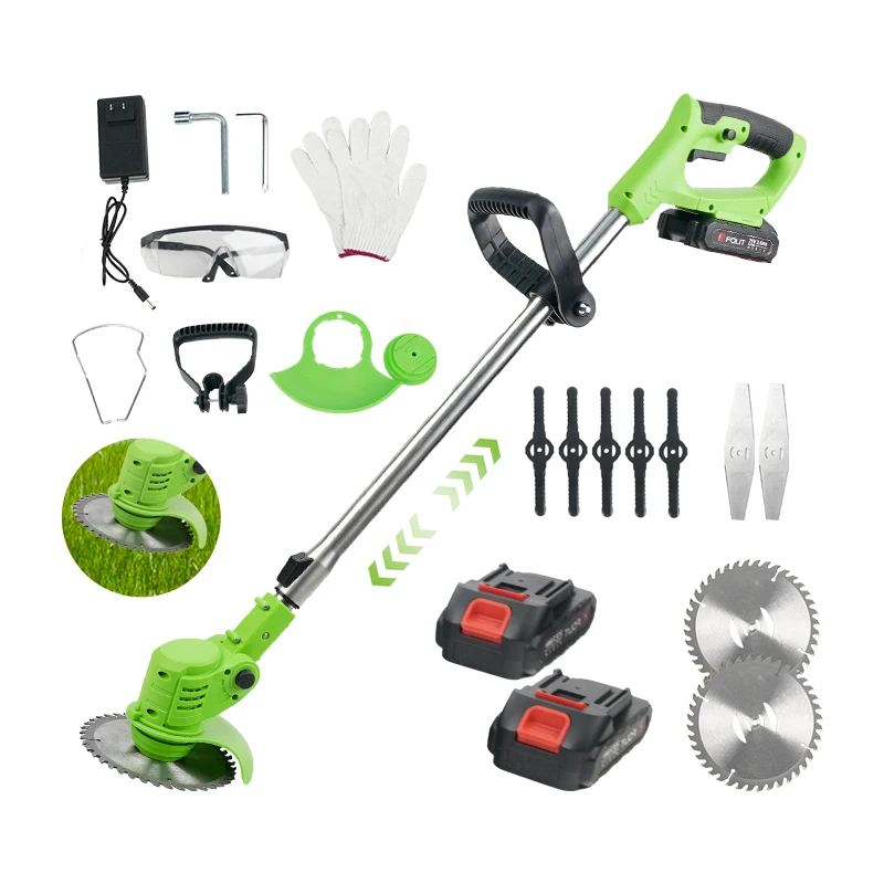 Household power garden string trimmer 21V rechargeable battery cordless electric mower grass cutter with cutting blade