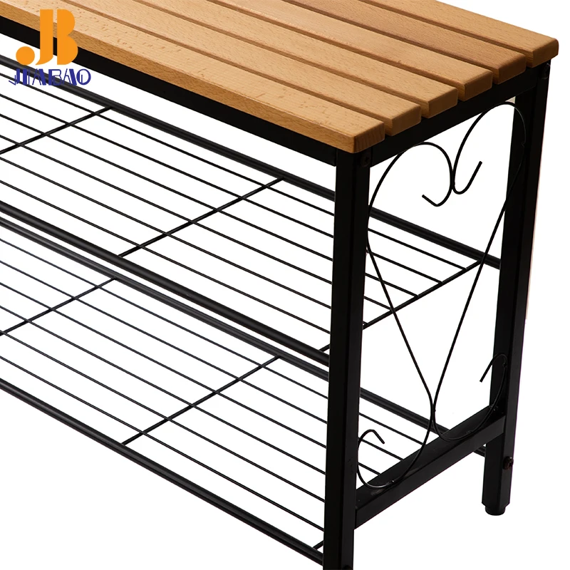 JB Factory Price Simple shoe rack cabinet and fashionable multi-layer wood metal shoe rack
