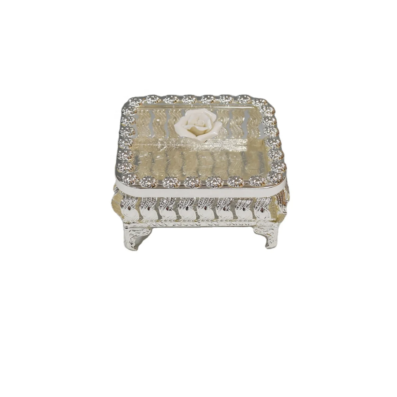 German silver metal silver plated decorative gift dry fruit box candy plate for party