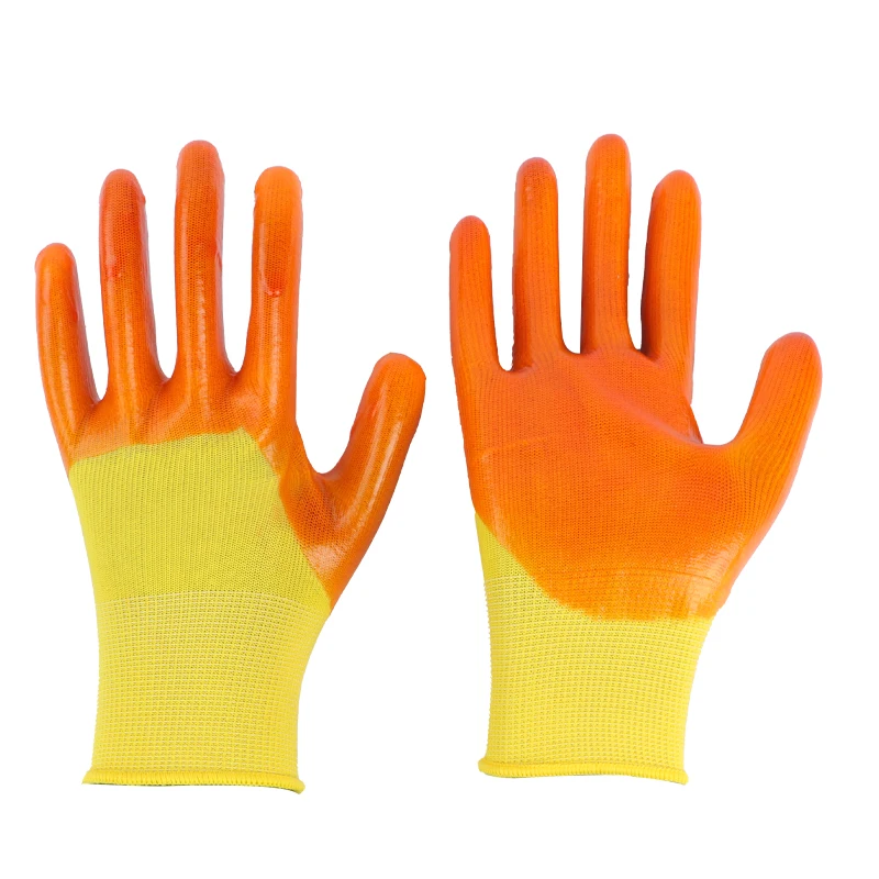 PVC coated orange nylon knitted protective safety work glove