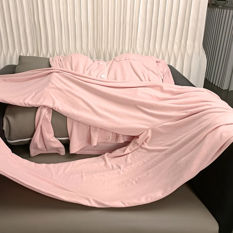 Wholesale Classic Polyester Modal Women Long Sleeves Pajamas, Spring Autumn Home Wear Two Pieces Casual Bra Pad Pajamas