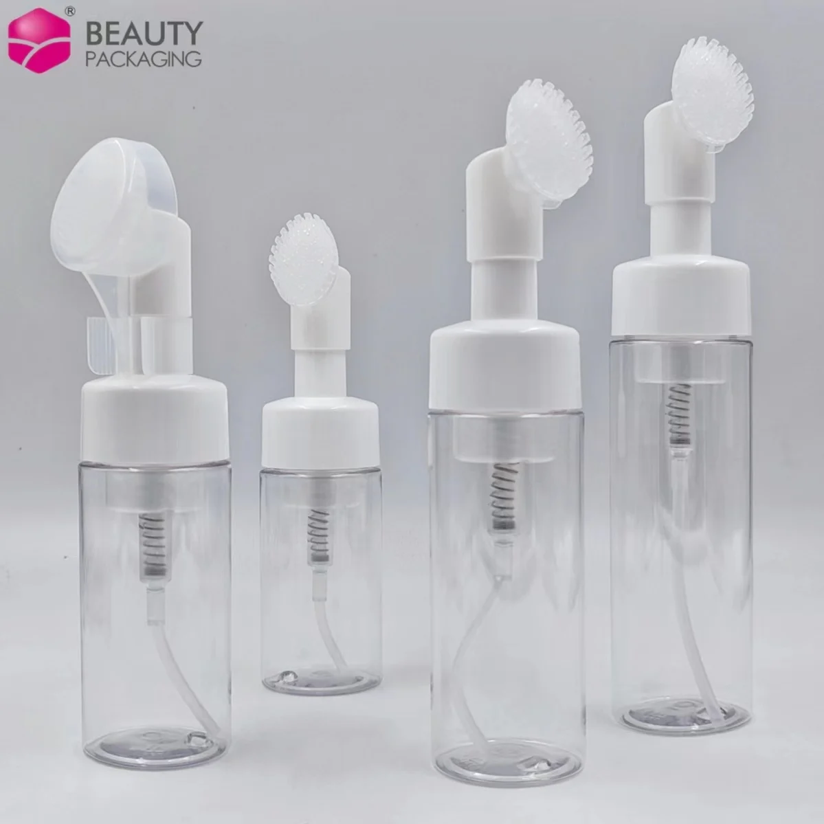 Skin Soft Touch Body Cleanser Face Wash Massage Pet Plastic Foaming Bottles with Silicone Brush Lotion Pump