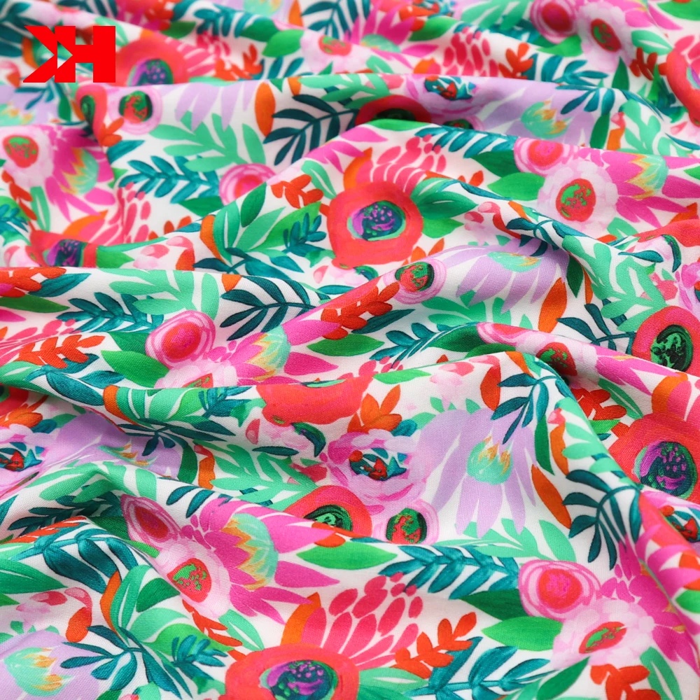 Organic 100% Cotton poplin Custom Printed Fabric With Frangipani Pattern For Clothing Lining Sewing