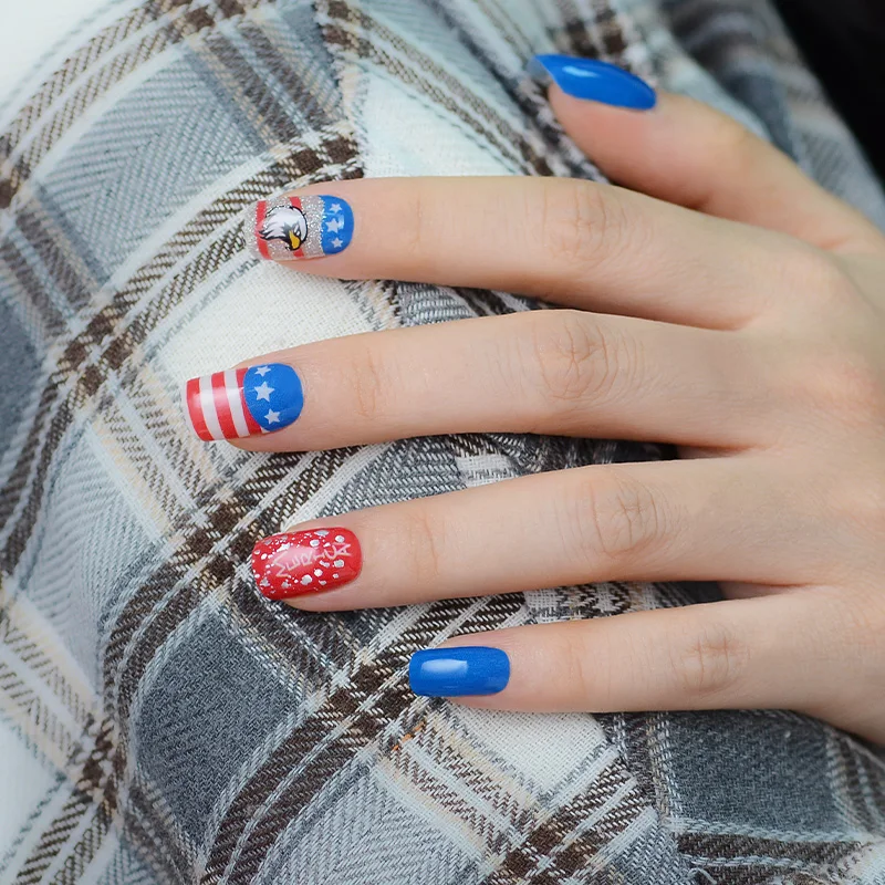 Good Quality Nail Art Non-Toxic Nail Sticker Independence Day Gel Nail Strip Beauty Polish Wraps