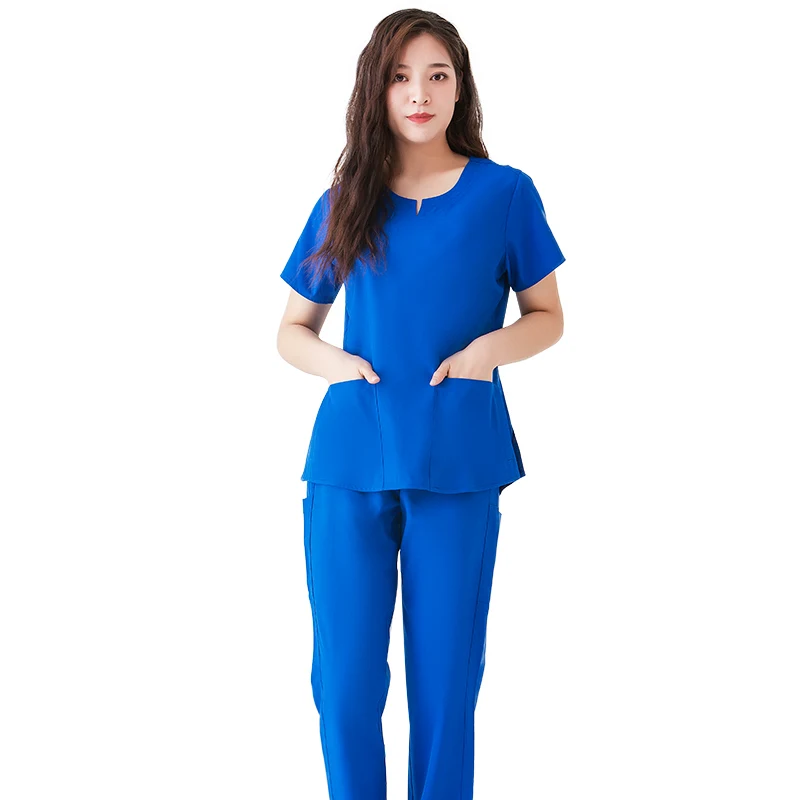Scrub Tops for Women Mandarin Collar Shirttail Hem 3 Pockets 4 Way Stretch Womens Scrub Top with Jogger pants