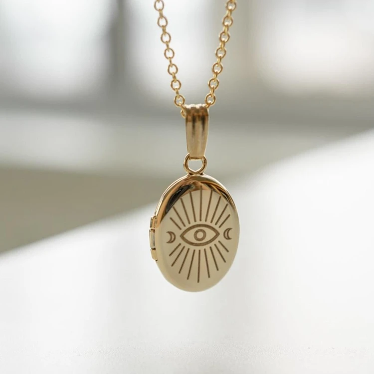 Fine Jewelry Sun Moon Evel Eyes Stainless Steel Photo Locket Necklaces Pet Photo Choker Chain Vintage Jewelry Fashion Necklace