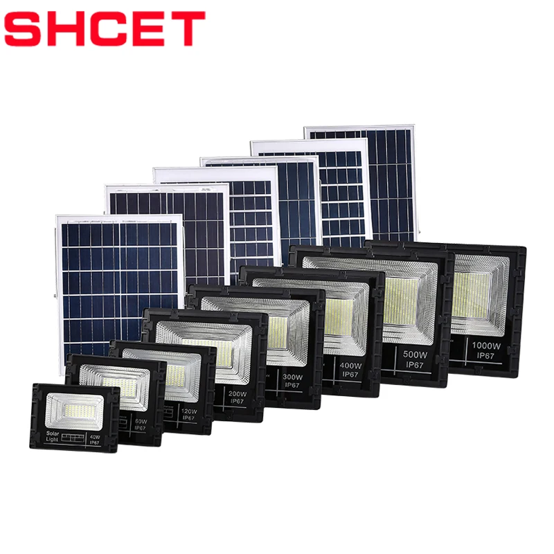 Hot selling solar led flood light  40W 60W 120W 200W 300W 400W 500W 1000W with Lithium battery remote control