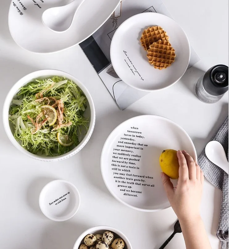
Creative English alphabet ceramic matte cutlery dishes home rice bowl dishes Western dishes fish plate 