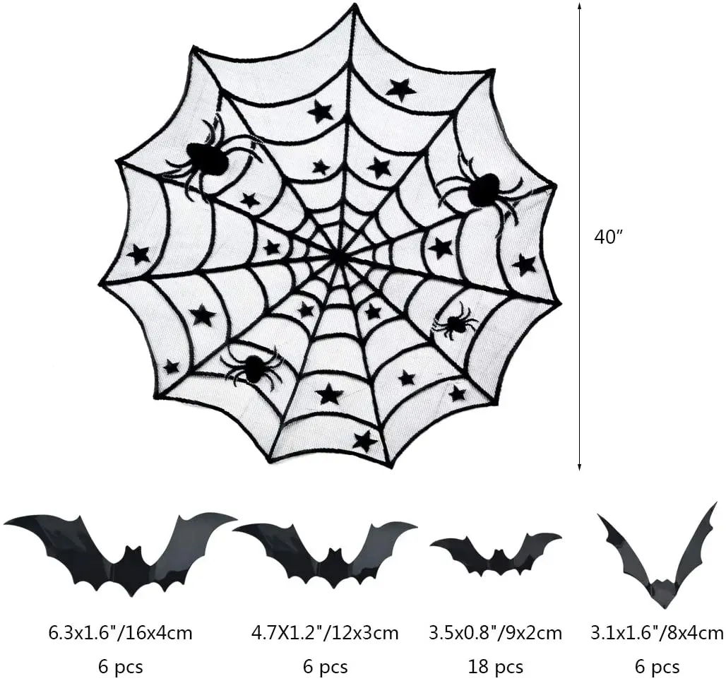 5pack Halloween Decorations Tablecloth Runner Black Lace Round Spider Cobweb Table Cover