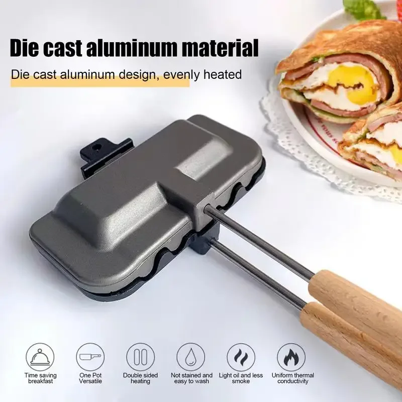 Aluminum Alloy Rectangular Double Sided Sandwich Baking Pan Sandwich Cake Clip Nonstick Coating Toast Bread Molds