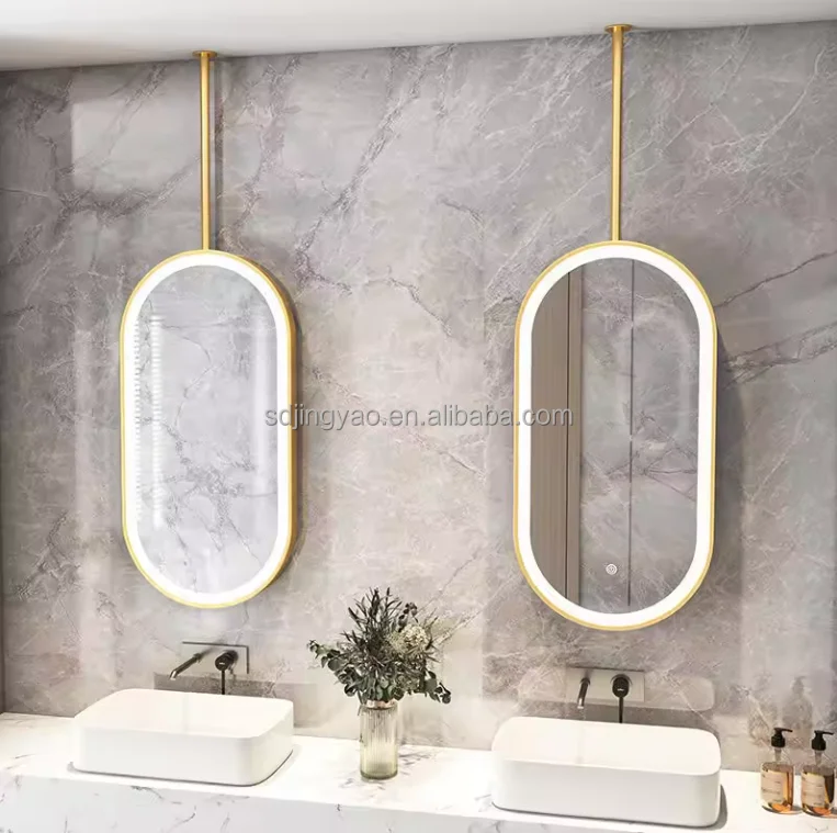 Customized Smart Bathroom shatterproof tempered mirror Oval Shaped Fogless Touch Screen LED mirror