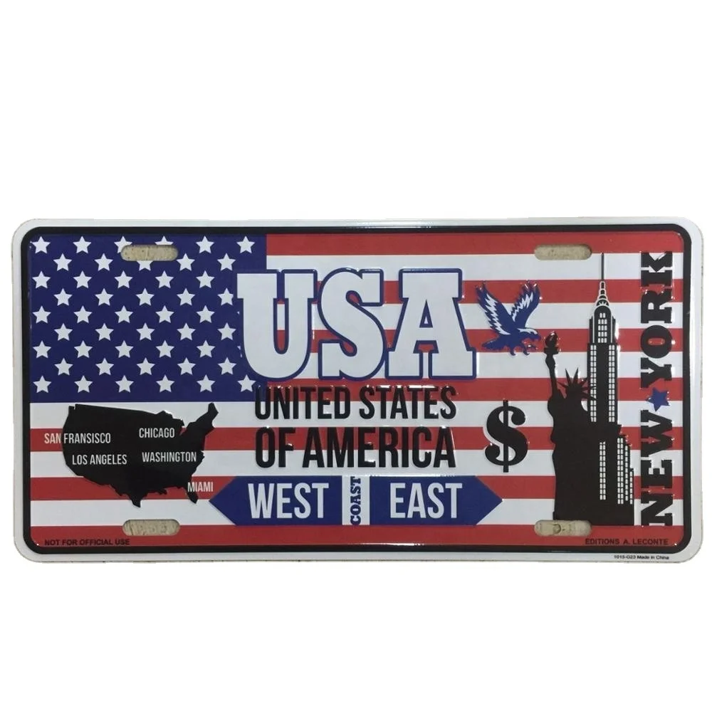 USA promotion souvenir wall decor custom embossed printing car license plate