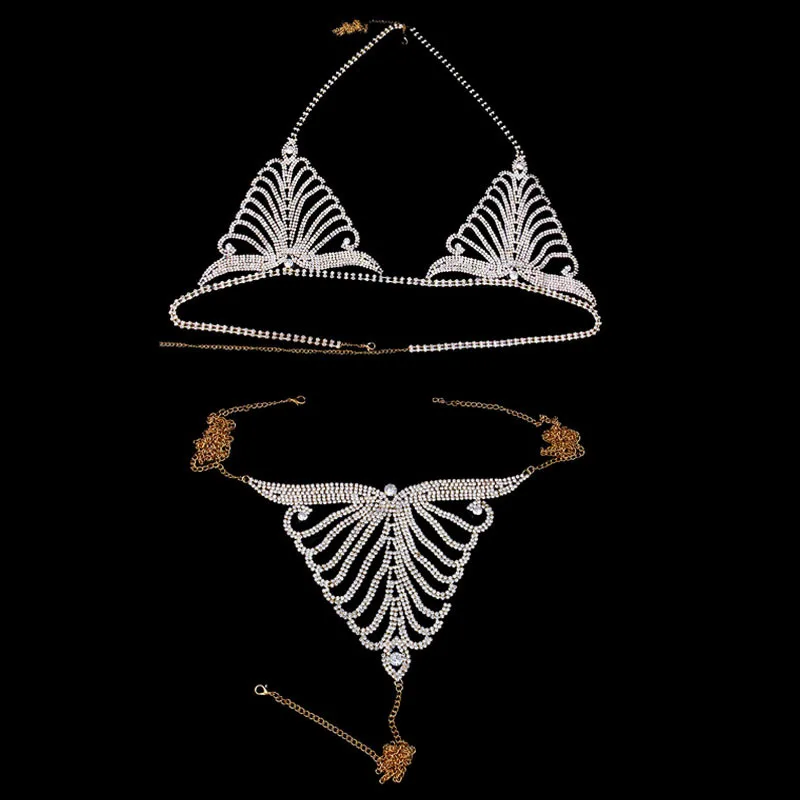 Fashion Flower Accessories Bikini Bra Bling Luxury Body Jewelry Sexy Body Chain for Women Punk Crystal Underwear Summer Gift