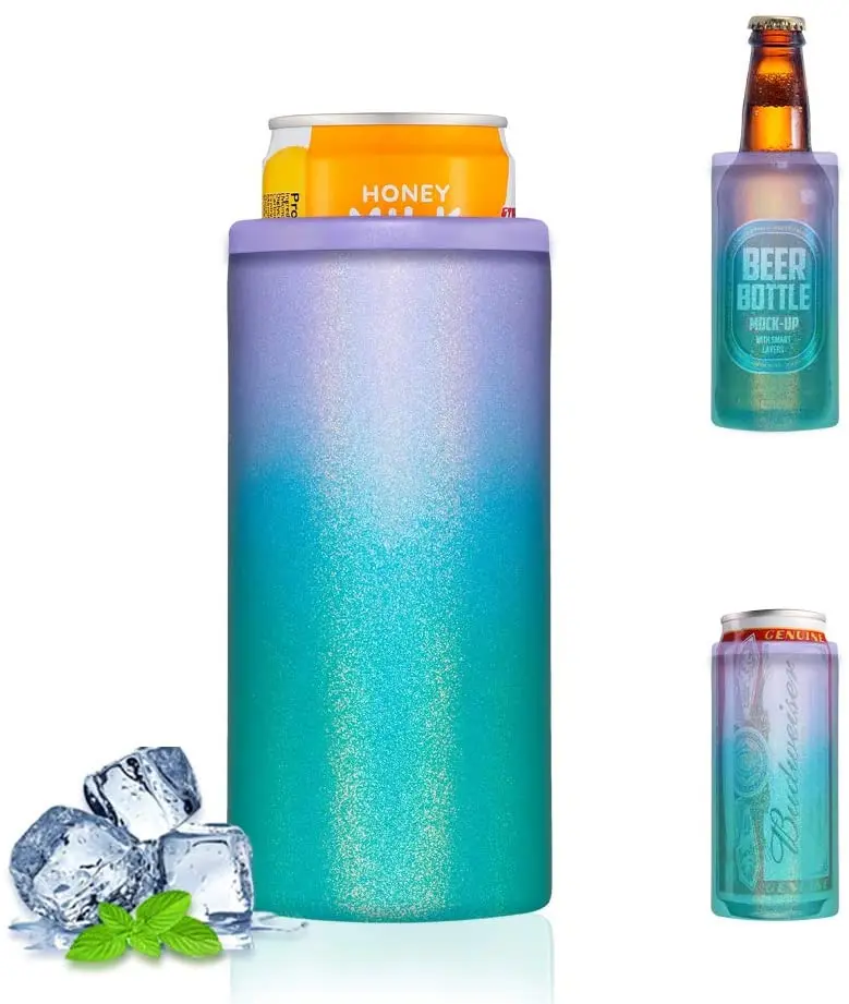 2021 Hot Selling Wholesale 12 oz Double Wall 304 Stainless Steel Insulated Vacuum Beer Slim Can Cooler Holder wine with lid