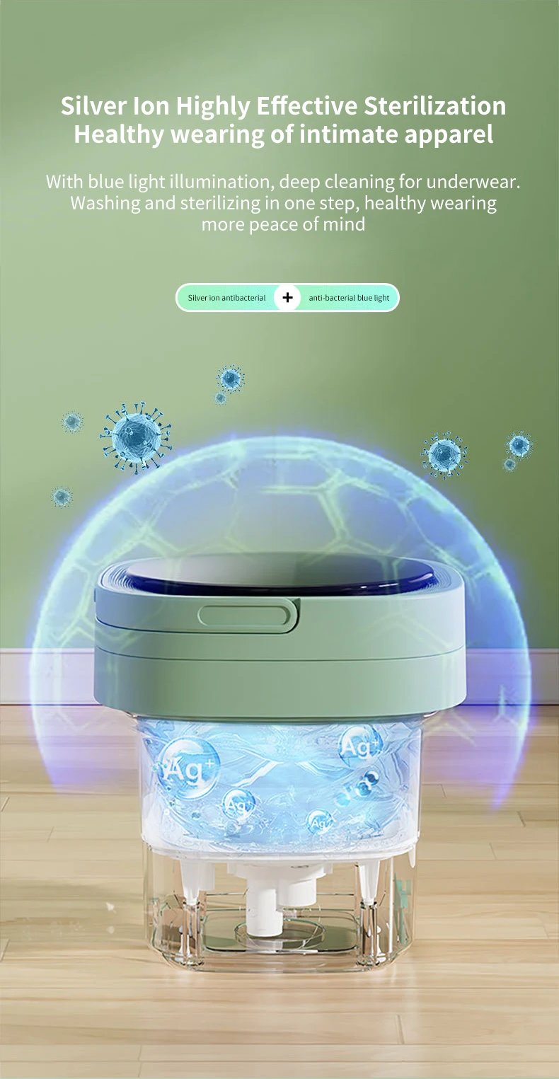 Factory outlet 8L Low Noise Folding Portable Washing Machine with Ag+ and 36W Powerful Laundry Power