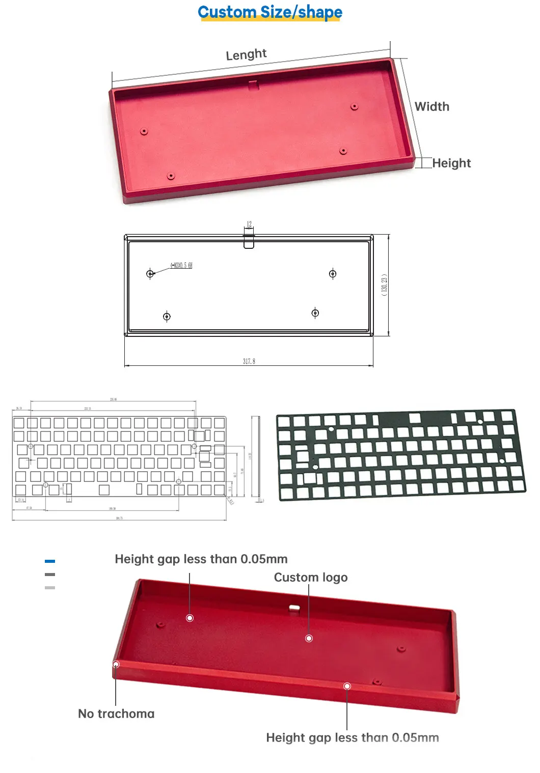 Supply 87-key mechanical keyboard shell Customized mechanical keyboard shell CNC aluminum alloy shell