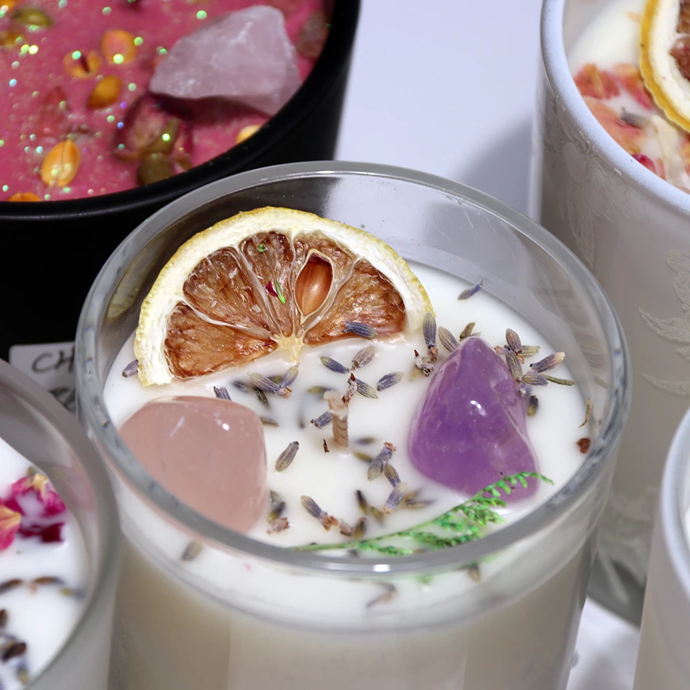 Wholesale Quartz Natural Crystal Healing Soy Wax Luxury Aromatherapy Scented Candle With