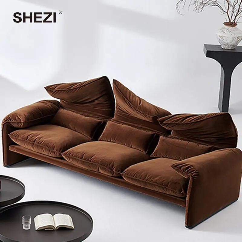 SHEZI Factory supply Maralunga luxury couch adjustable backrest sectional living room sofa set furniture leather sofa