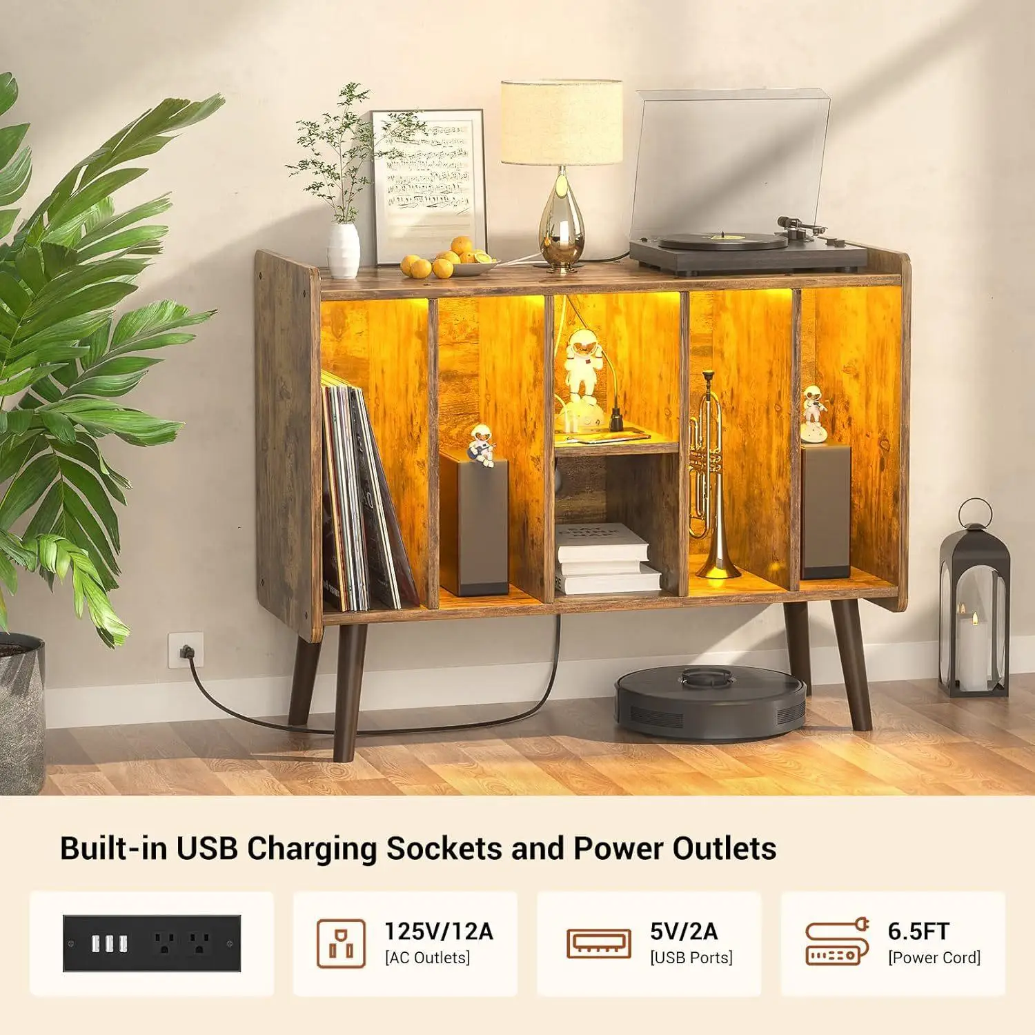 Furniture custom large record rack large capacity storage cabinet with LED lights and power socket