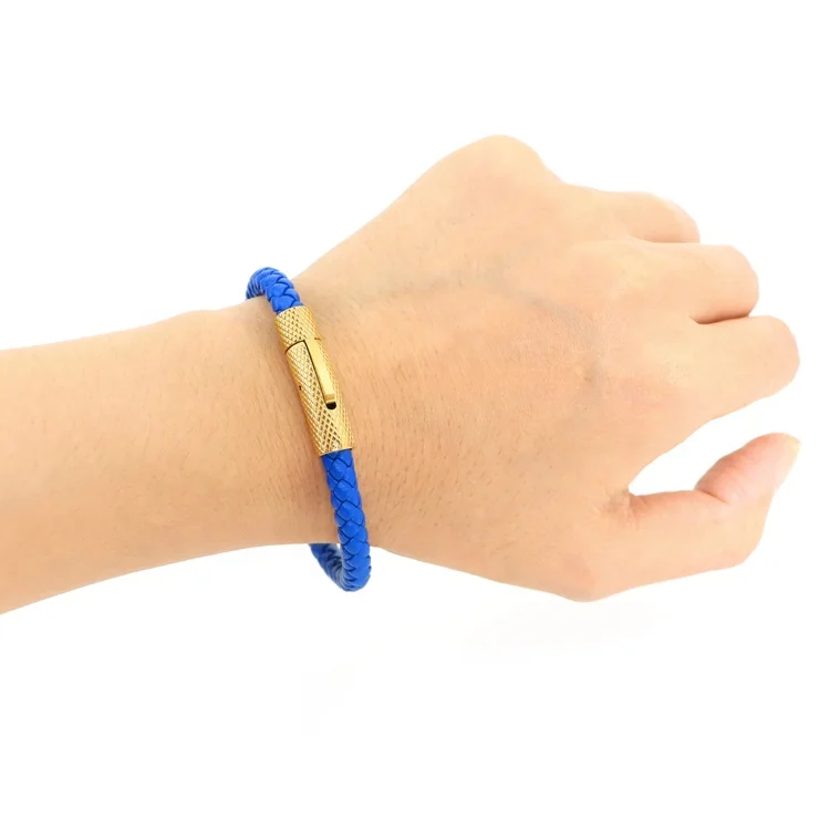 Fashion Simple Men Leather Bracelet 6mm Dark Green Leather Bracelet Stainless Steel Buckle Leather Wrap Bracelet for Boy Gift