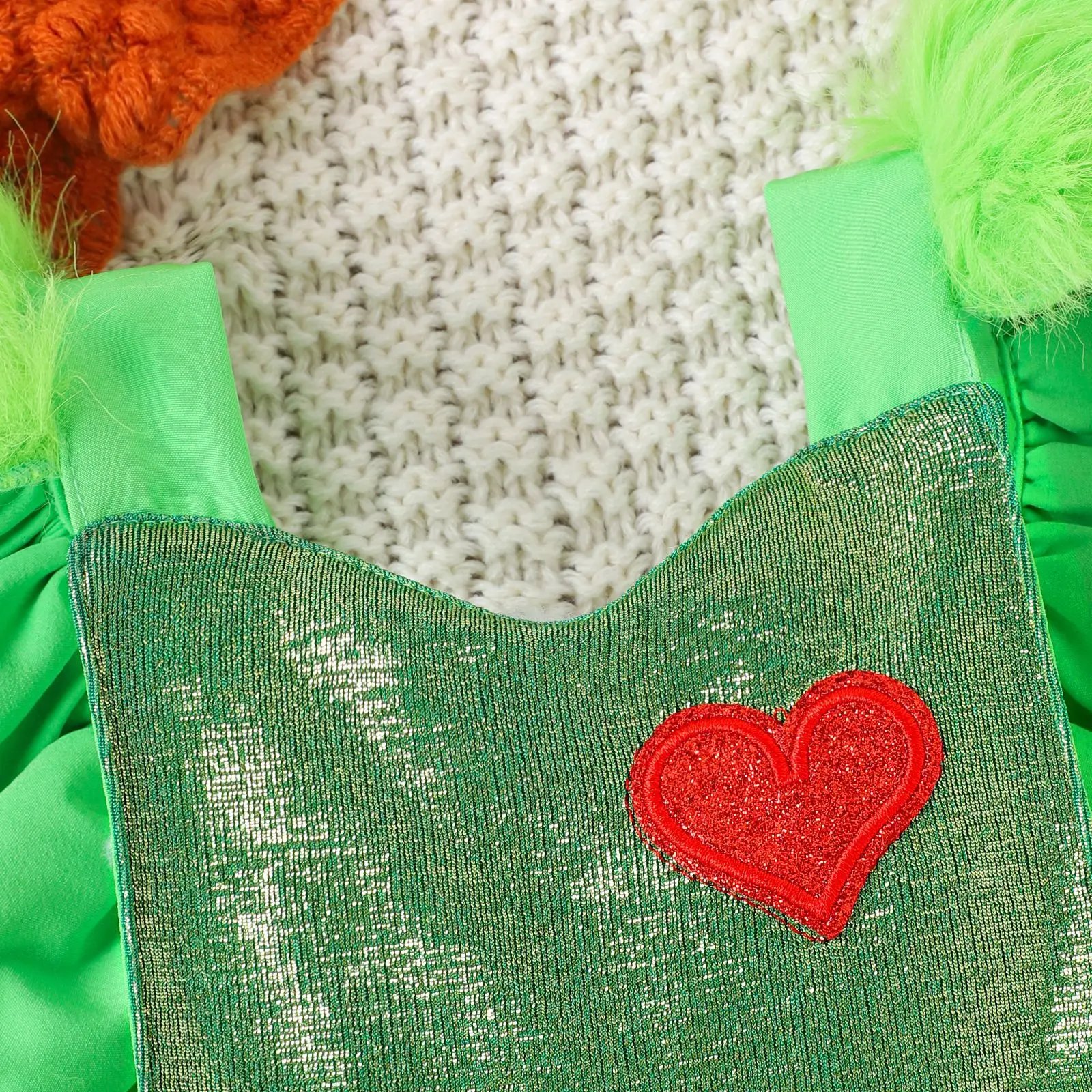 2023 Christmas Baby Girls Grinch Clothes Romper Green Plush Furry Fur Flutter Sleeve Backless Christmas Baby Girls Bubble Romper