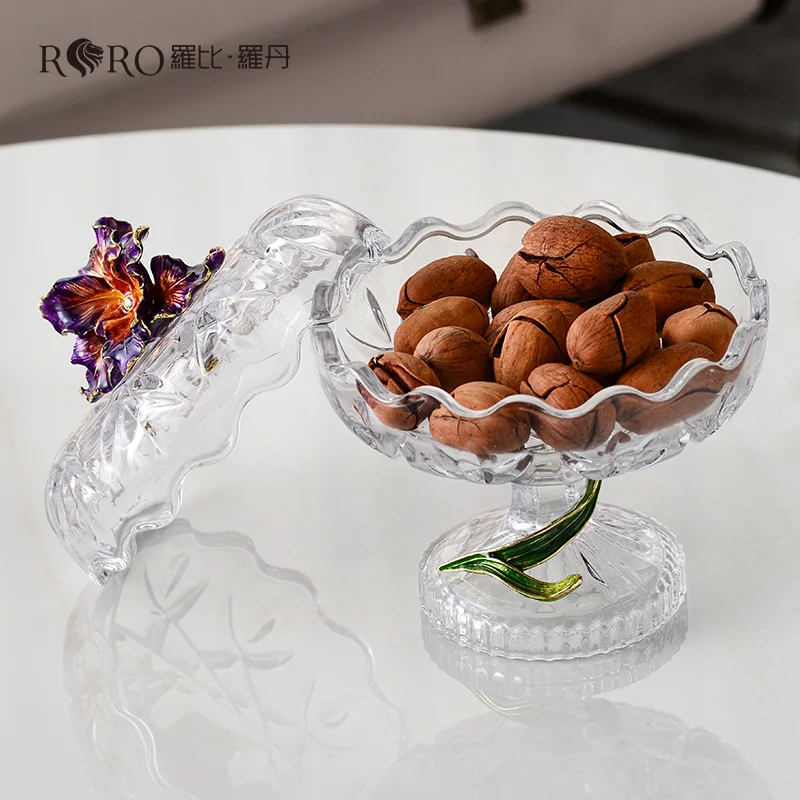 RORO Popular Gift Candy Packaging Glass Round Container Candy Jar Kitchen Glass Crystal Fancy Cookie Jar candy jar with lid