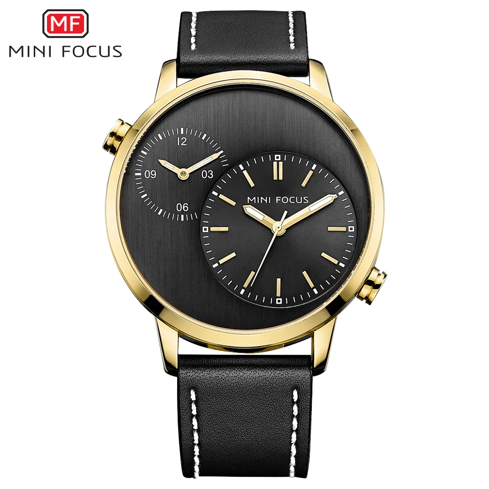 Элегантные минималистичные Мужские кварцевые часы MINI FOCUS MF0035G розовое золото 2 часовых пояса морской Циферблат китайские Роскошные повседневные