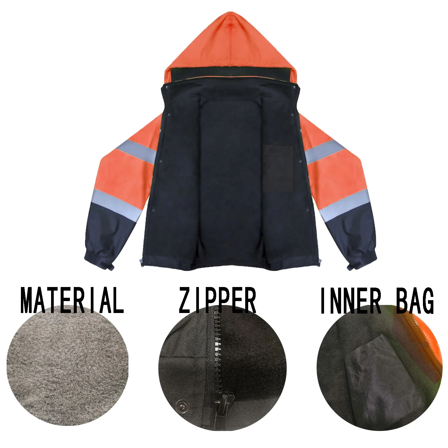 SMASYS Customized Fleece Lining Winter High Visibility Reflective Bomber Workwear Safety Jackets