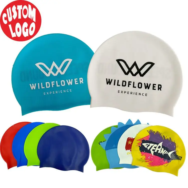 Fashionable Silicone Bathing Cap with Customized Logo With Custom Logo Printed Professional Swimming Caps