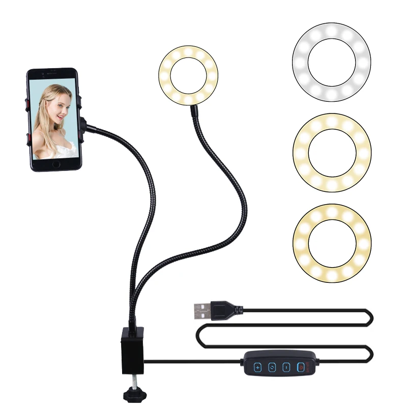 Горячая распродажа 18 дюймов с зажимом для штатива гусиная шея трубчатый сотовый телефон держателем мобильного телевизора сердце селфи-кольцо свет