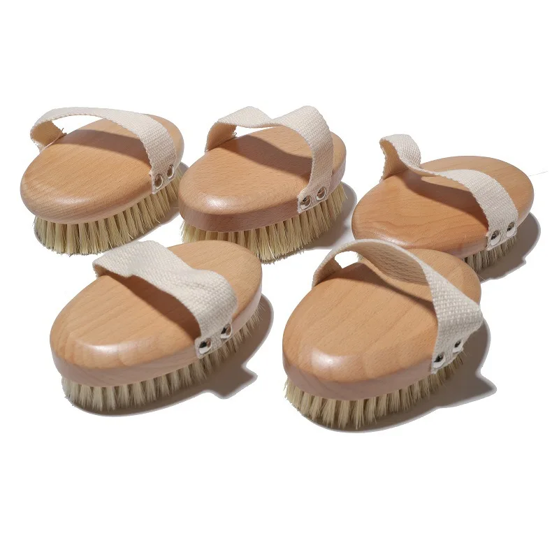 Hot Selling Beech Wood Bath Brush Oval Bristle Massage Bath Brush Hand-held Extended Sisal Bath Brush