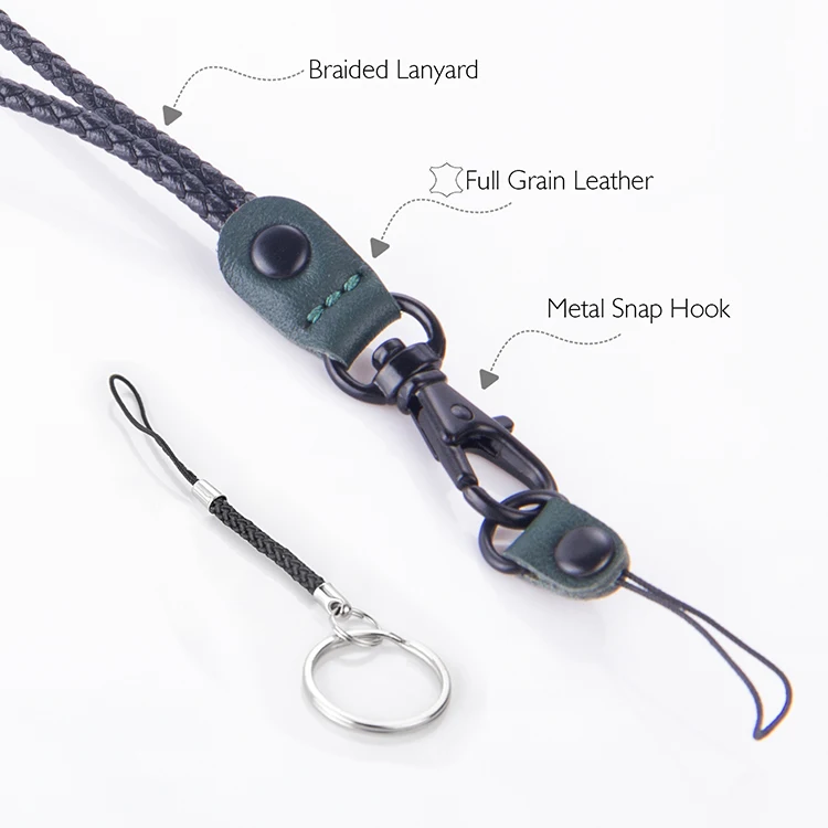 wholesale custom multi colors leather keychain id card badge holder mobile phone lanyard strap