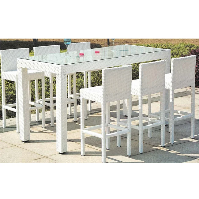 Competitive price white outdoor furniture PE rattan garden dining chair table set