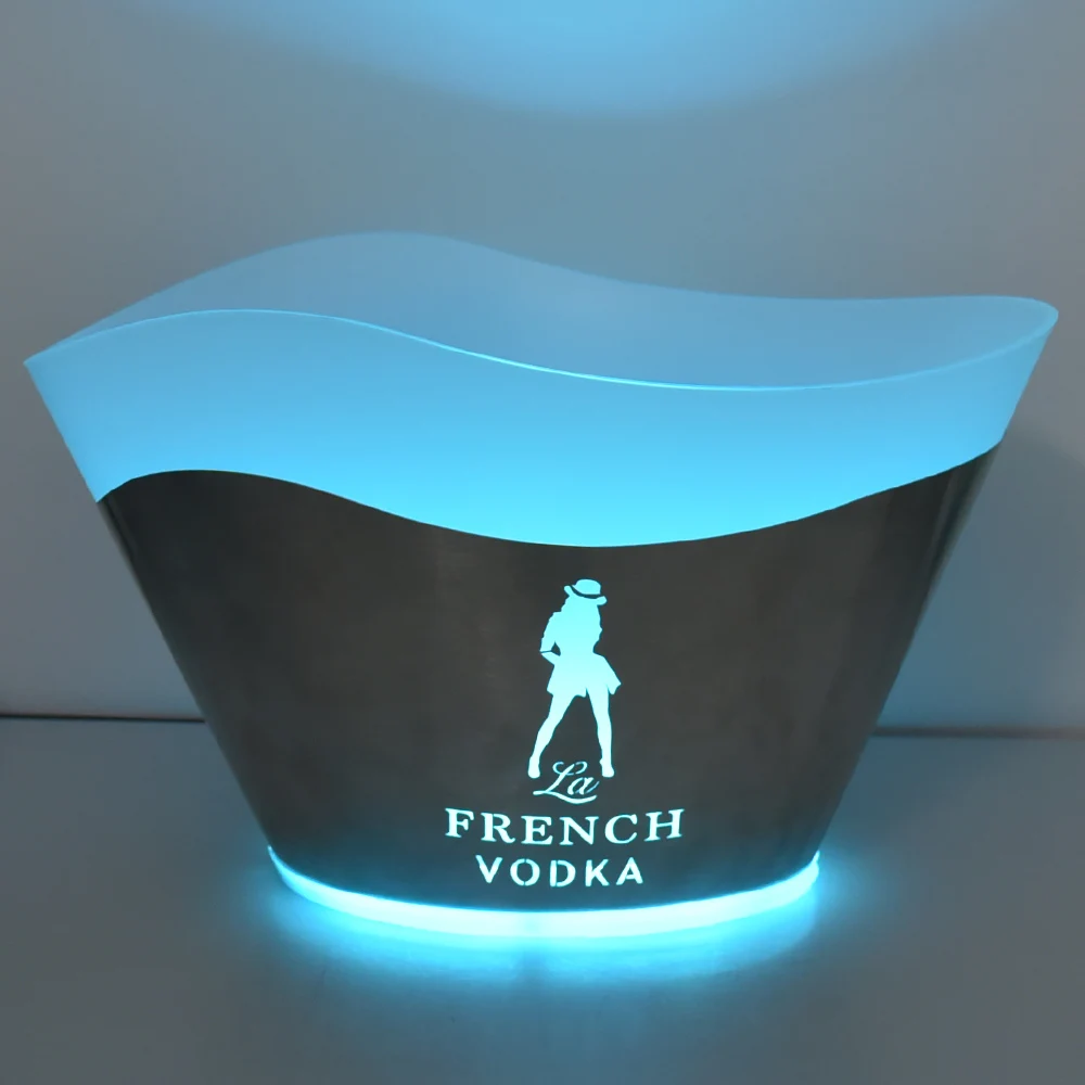 China Manufacturer vodka wine 12L large oil printed led plastic ice buckets