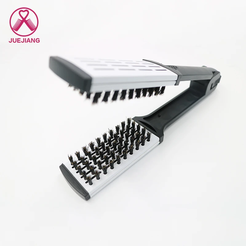 Professional  High Temperature ResistantPro V Shape With Boar Bristle Hair Brush Straightener Splint Comb