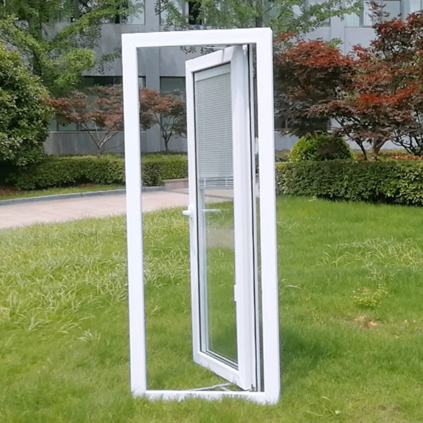 Durable Stable Color Wood Laminate and White Plastic uPVC Material Doors Windows With Insert Shutter