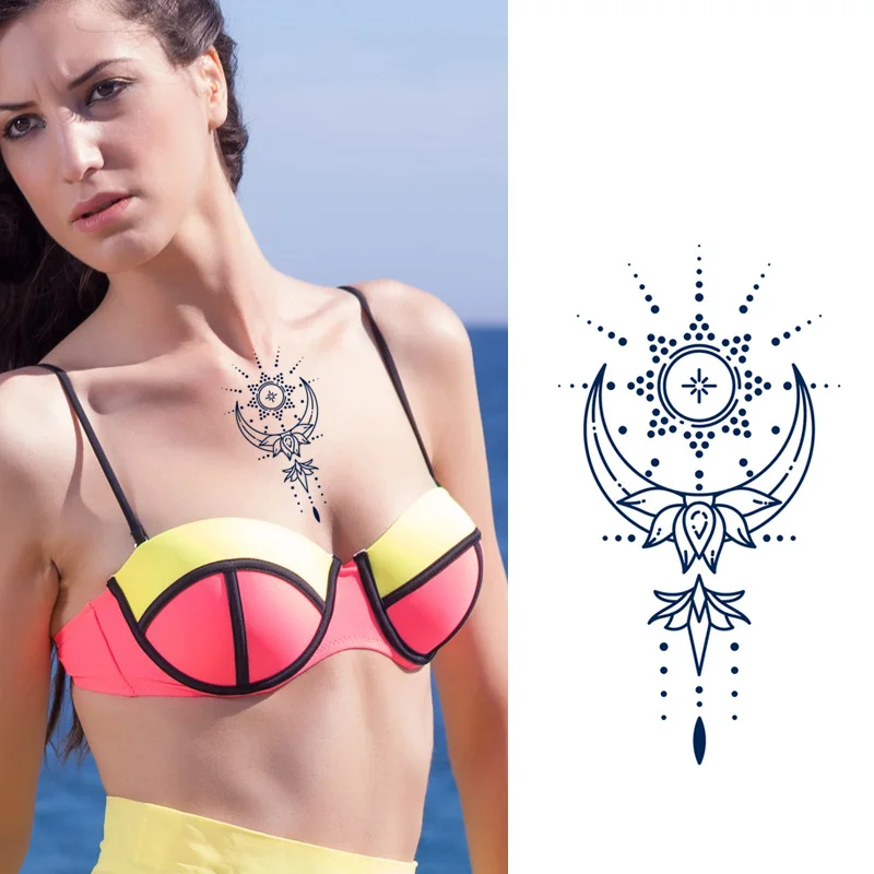 Ancient New Chinese Style Dark Blue Semi-Permanent Tattoo Sticker Waterproof Temporary Herbal Juice Ink Lasting 1-2 Weeks Paper