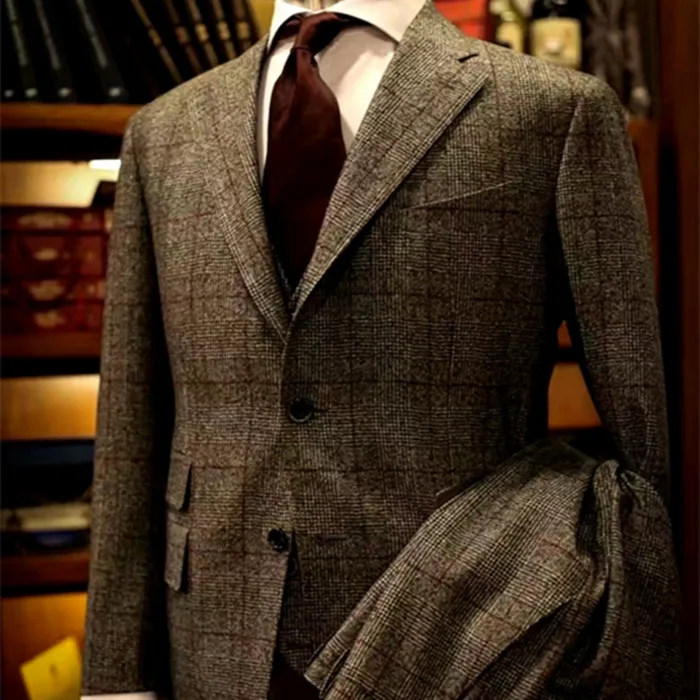 
MTM Business Men Suit Plaid Red Fitted Mens Stylish Blazer Wedding Suits For Men 