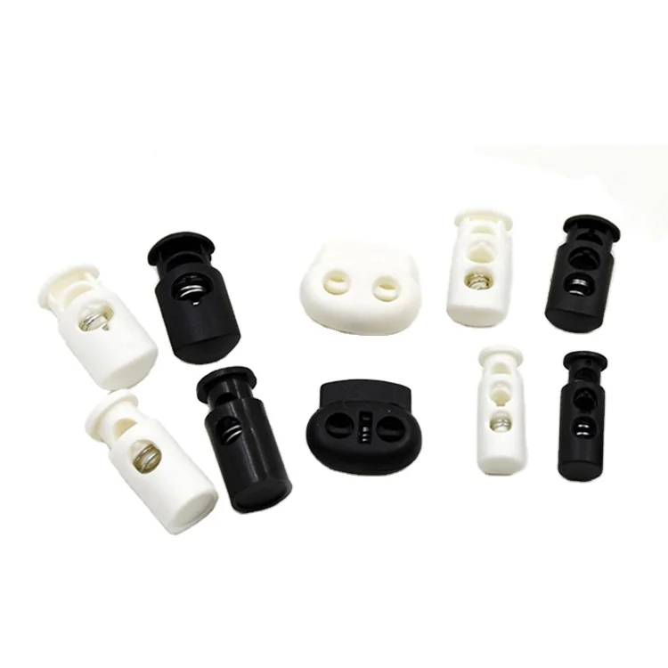 Лидер продаж, шнур с замком, пластиковая пробка, шнур, Концевая переключатель, клипса, пряжка, черный и белый цвет, 2 отверстия, эластичная Регулируемая Пластиковая Пробка для шнура