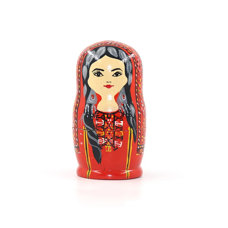 Custom pattern handicraft decoration Ethnic style wooden handmade products 5 layers Wood Russian Nesting Dolls