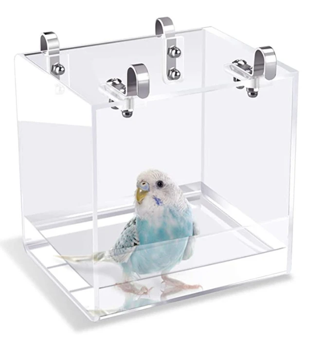 Portable Shower No-leakage Bird Bathtub Acrylic Bird Bath Cage With Hanging Hooks For Most Birdcage