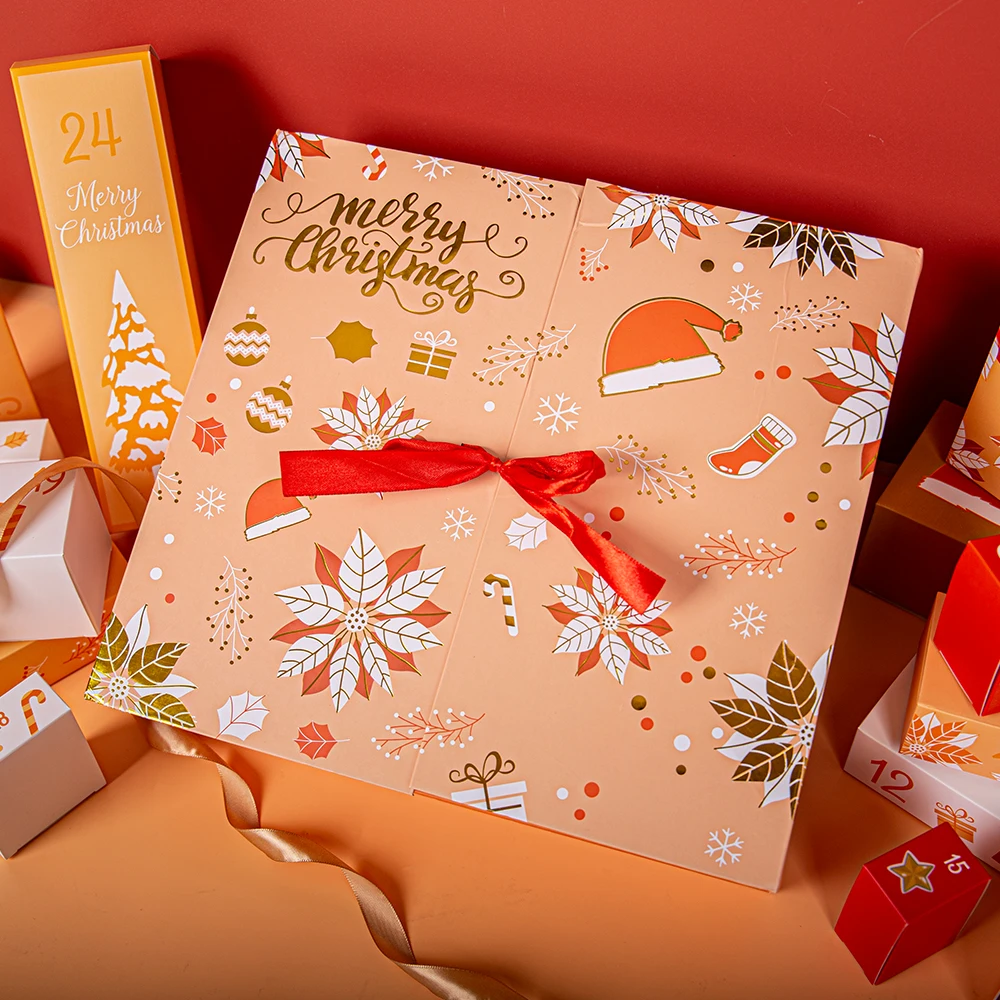 Christmas Advent Calendar Gift Rigid Cardboard Blind Box Candy Chocolate Packaging Boxes with 24 Gift Box Set