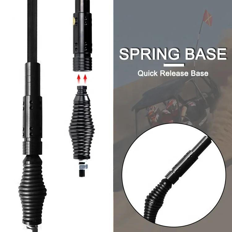 Mining Whip with Amber Led Light on Top 8/10/12 ft with X Reflection Flag Safety flag pole light for vehicle