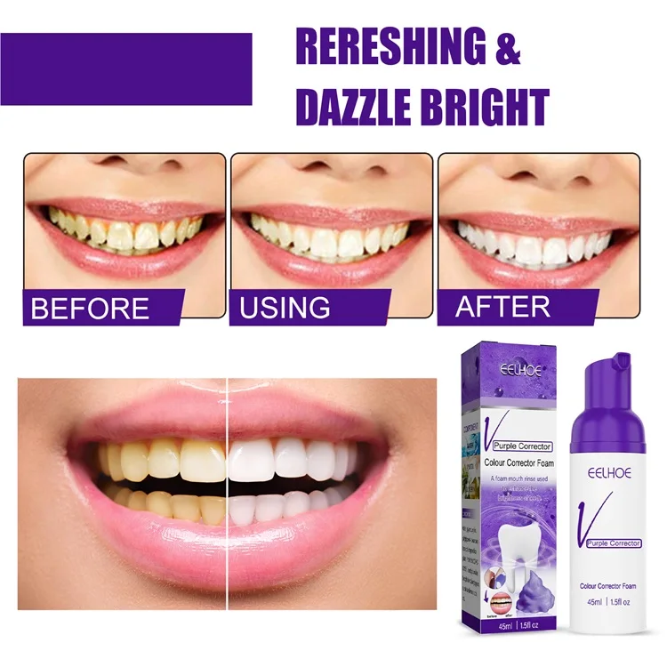Wholesale whitening Purple v34 Teeth Color Corrector Tooth Stain Removal Foam Toothpaste For Home use