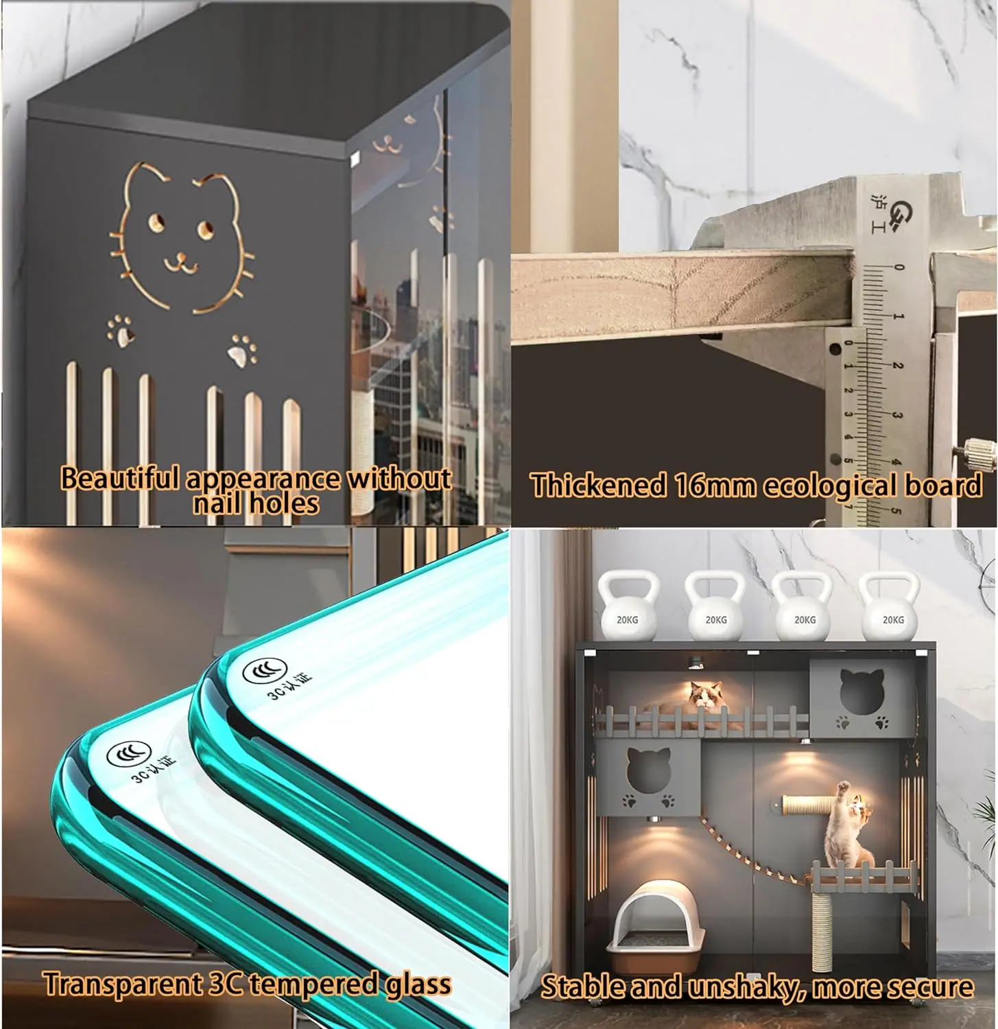 Fast Shipping Large Space Pet Cage Multi-Feature Enclosed Cat Condo Wooden Pet House Cat with Scratching Post Wheels