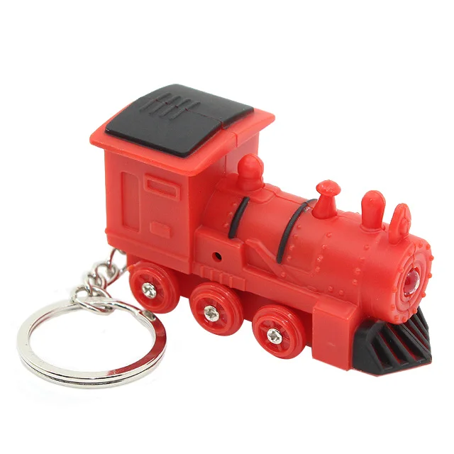 Mini Cartoon Locomotive Train Led Light Keychain with Sound